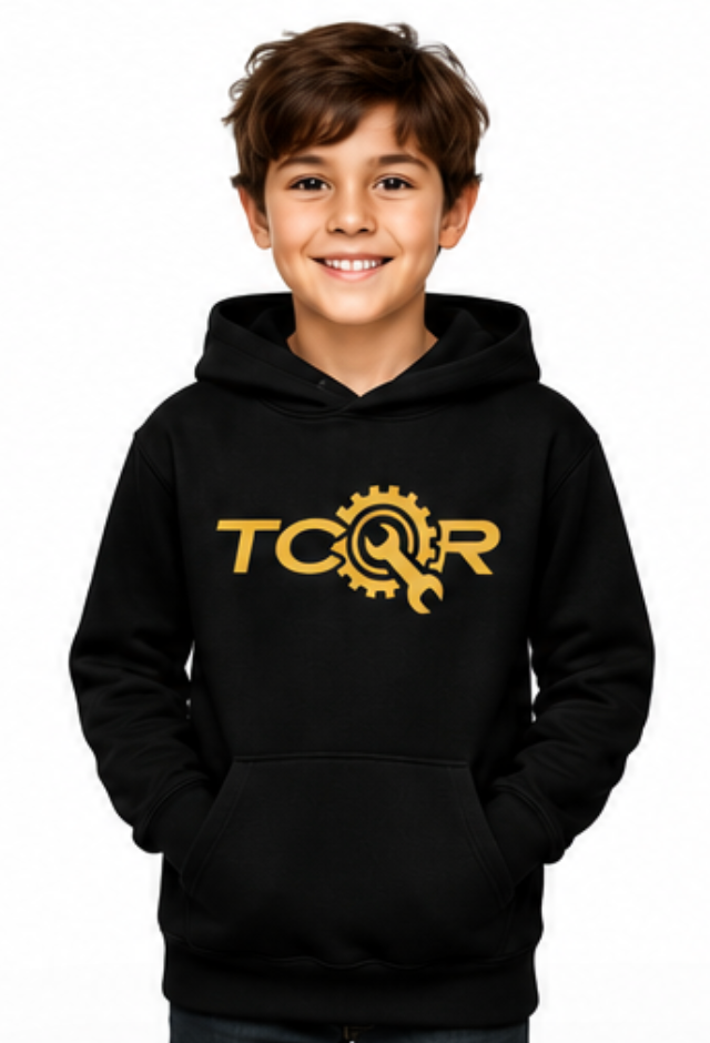 Sweat à Capuche TCQR Enfant noir Logo Jaune