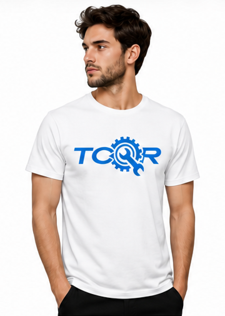 T-shirt TCQR Blanc Logo BLEU