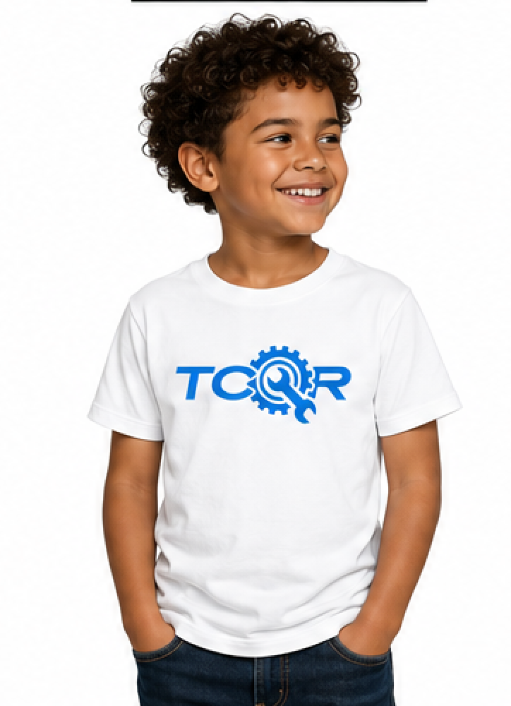 T-shirt Enfant TCQR Blanc Logo Bleu
