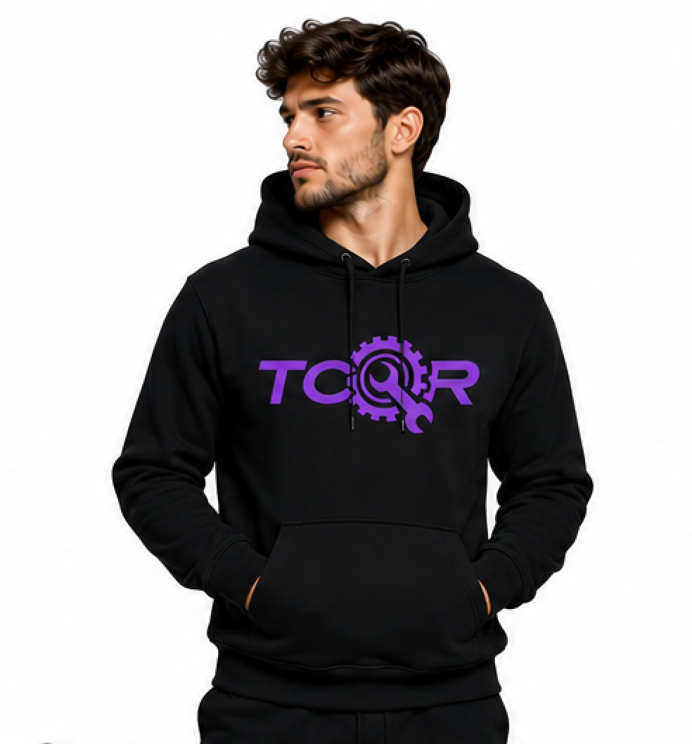 Sweat à Capuche TCQR noir logo VIOLET