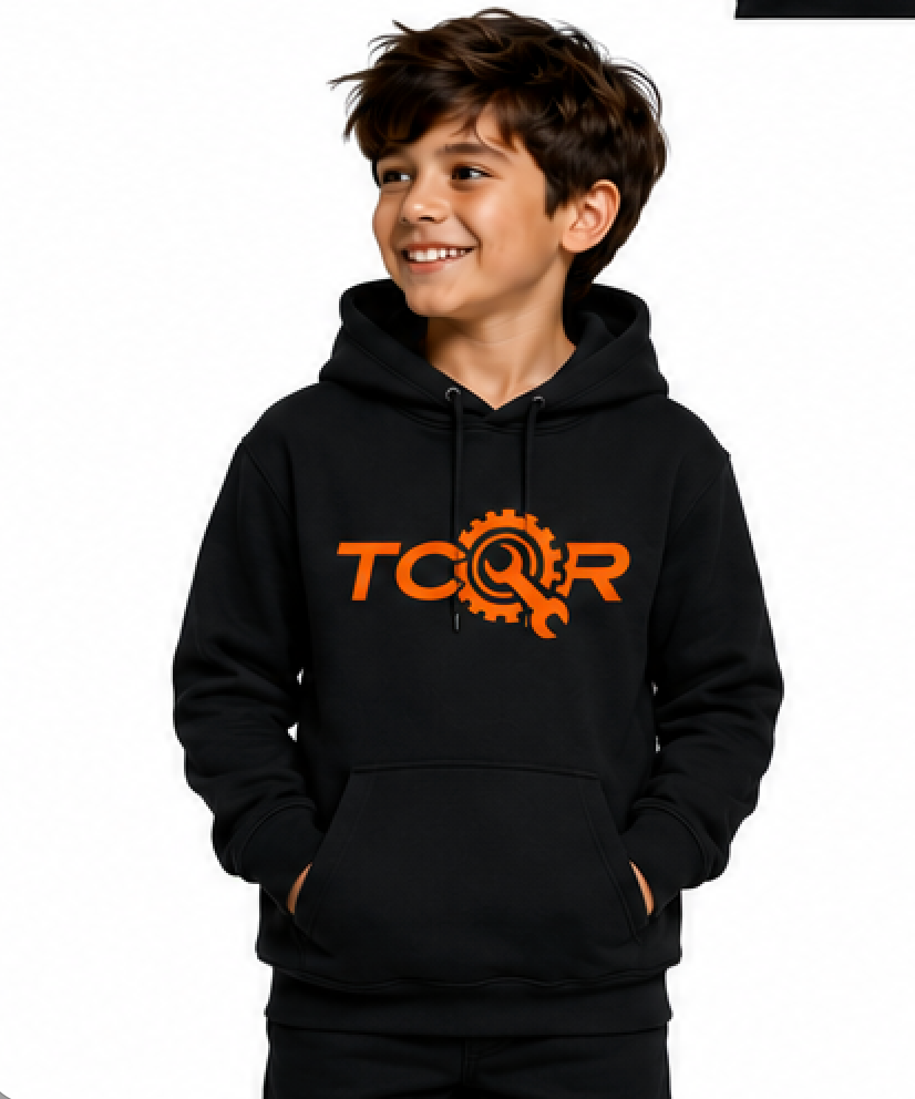 Sweat à Capuche TCQR Enfant noir Logo Orange