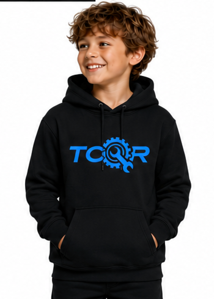Sweat à Capuche TCQR Enfant noir Logo Bleu