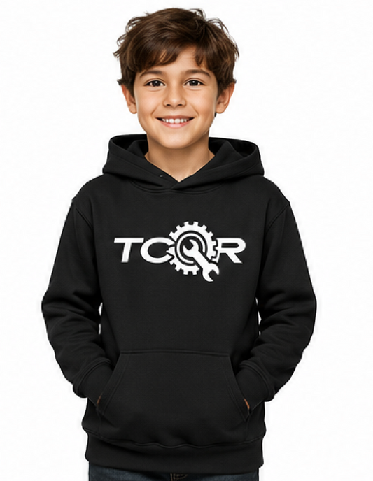 Sweat à Capuche TCQR Enfant noir Logo BLANC