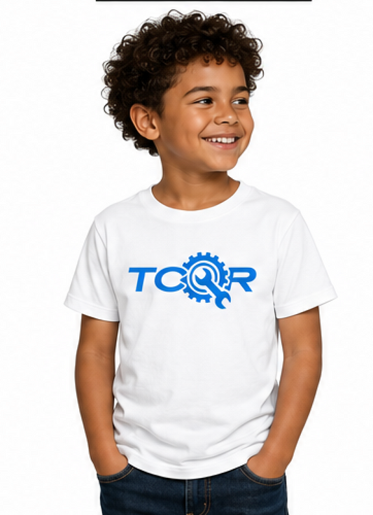 T-shirt Enfant TCQR Blanc Logo Bleu