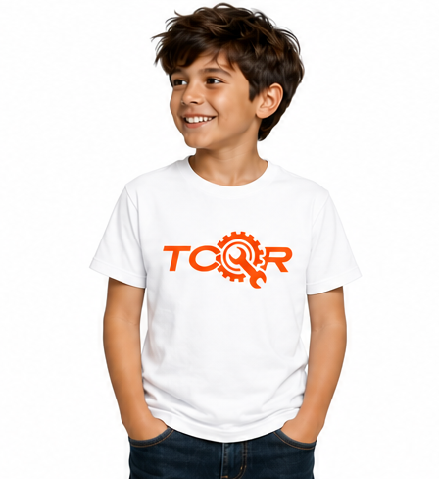 T-shirt Enfant TCQR Blanc Logo ORANGE
