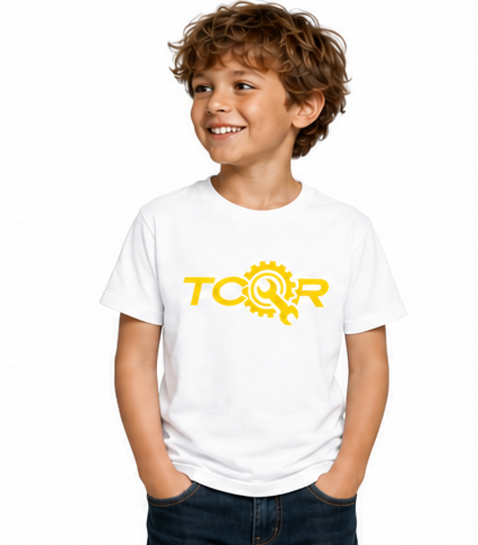 T-shirt Enfant TCQR Blanc Logo JAUNE