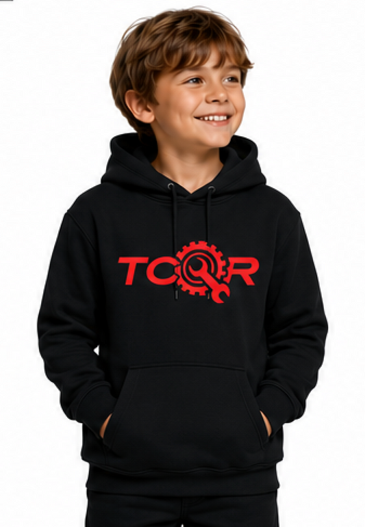 Sweat à Capuche TCQR Enfant noir Logo Rouge