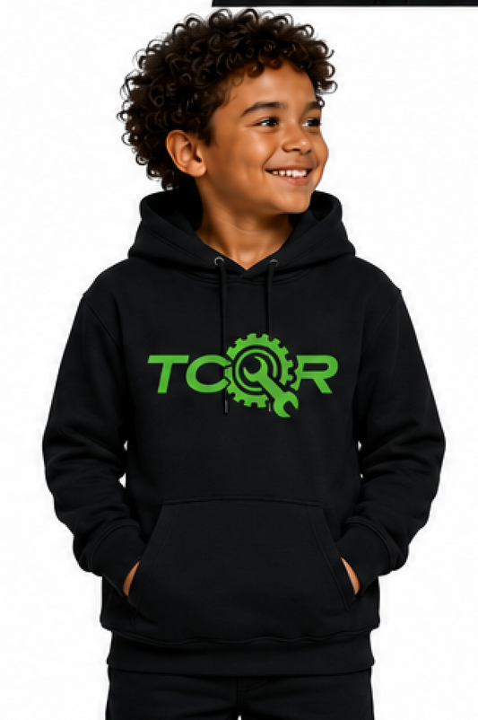 Sweat à Capuche TCQR Enfant noir Logo Vert