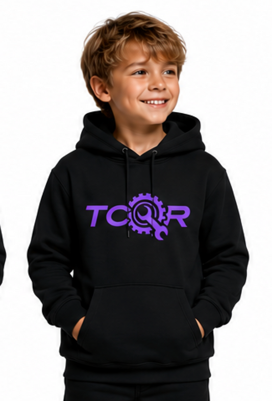 Sweat à Capuche TCQR Enfant noir Logo Violet