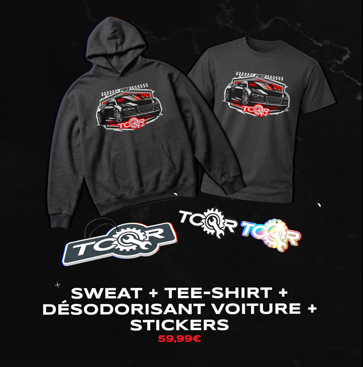 PACK 3 - T-Shirt & Sweat TCQR Edition R8 CONCOURS + Cadeaux